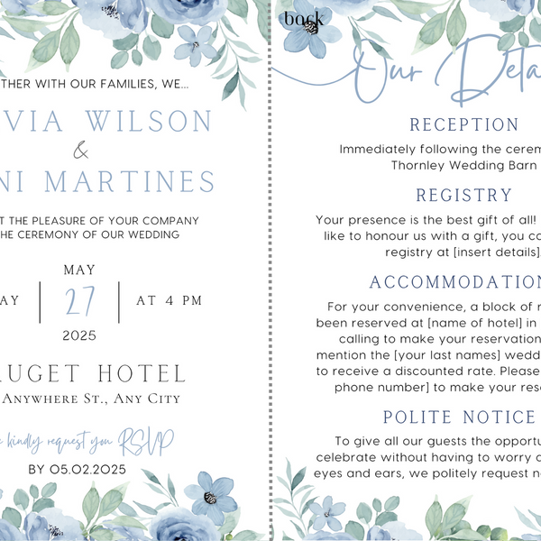 Blue Floral Wedding Invitations