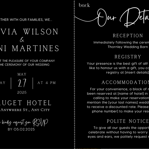 Timeless Black Wedding Invitations