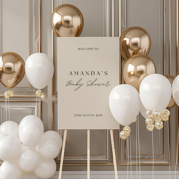 Chic Beige Baby Shower Welcome Sign