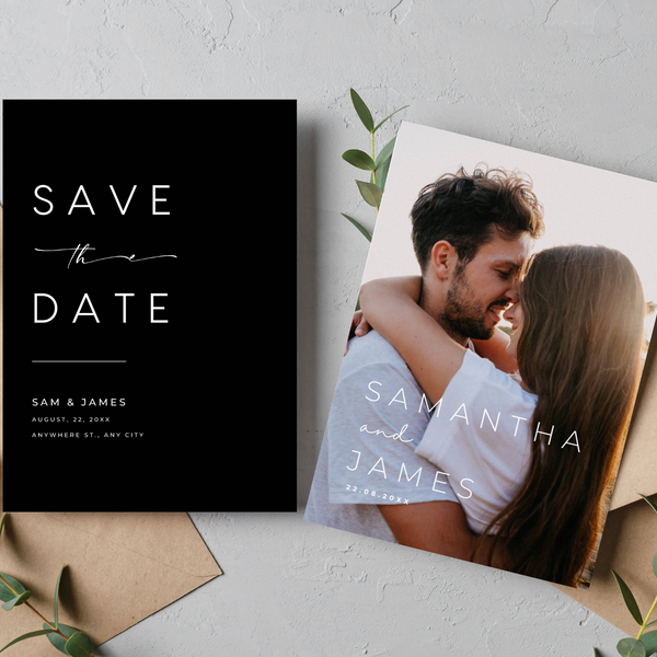 timeless black wedding save the date invites - affordable save the dates