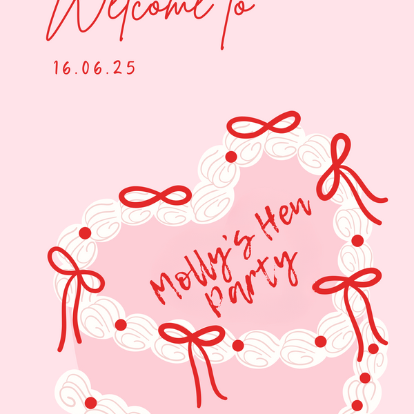 Cutesy Pink & Red Hen Party Welcome Sign