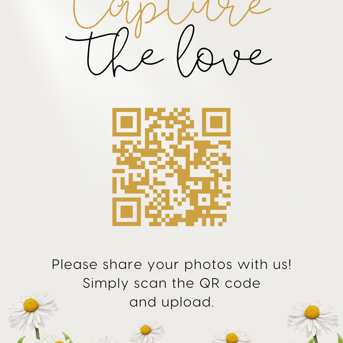 Daisy photo sharing qr code sign for wedding - custom photo sharing sign