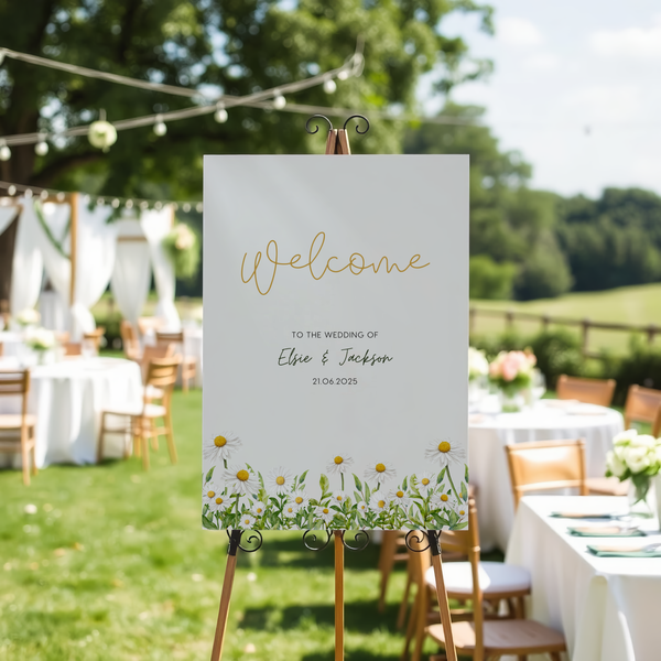 Daisy Floral wedding welcome sign personalised portrait - custom wedding welcome sign vertical