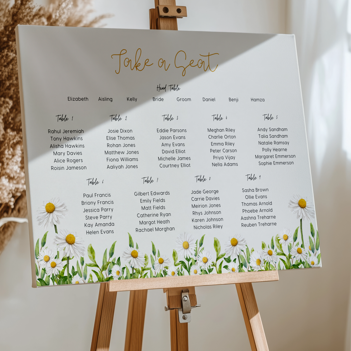 Daisy Custom Wedding Seating Plan Sign - Daisy Floral Wedding Seating Chart