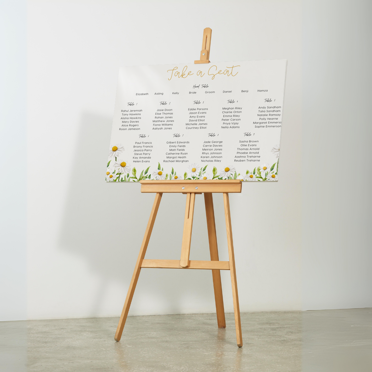 Daisy Custom Wedding Seating Plan Sign - Daisy Floral Wedding Seating Chart