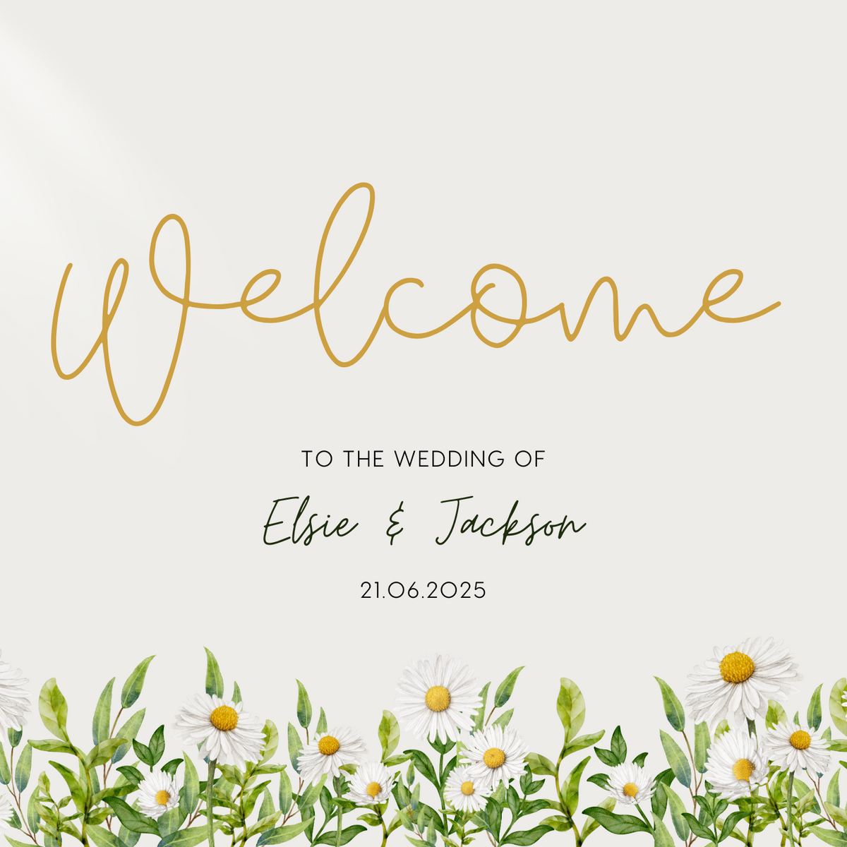 Daisy floral landscape wedding welcome sign - personalised wedding welcome sign - custom floral welcome sign for wedding