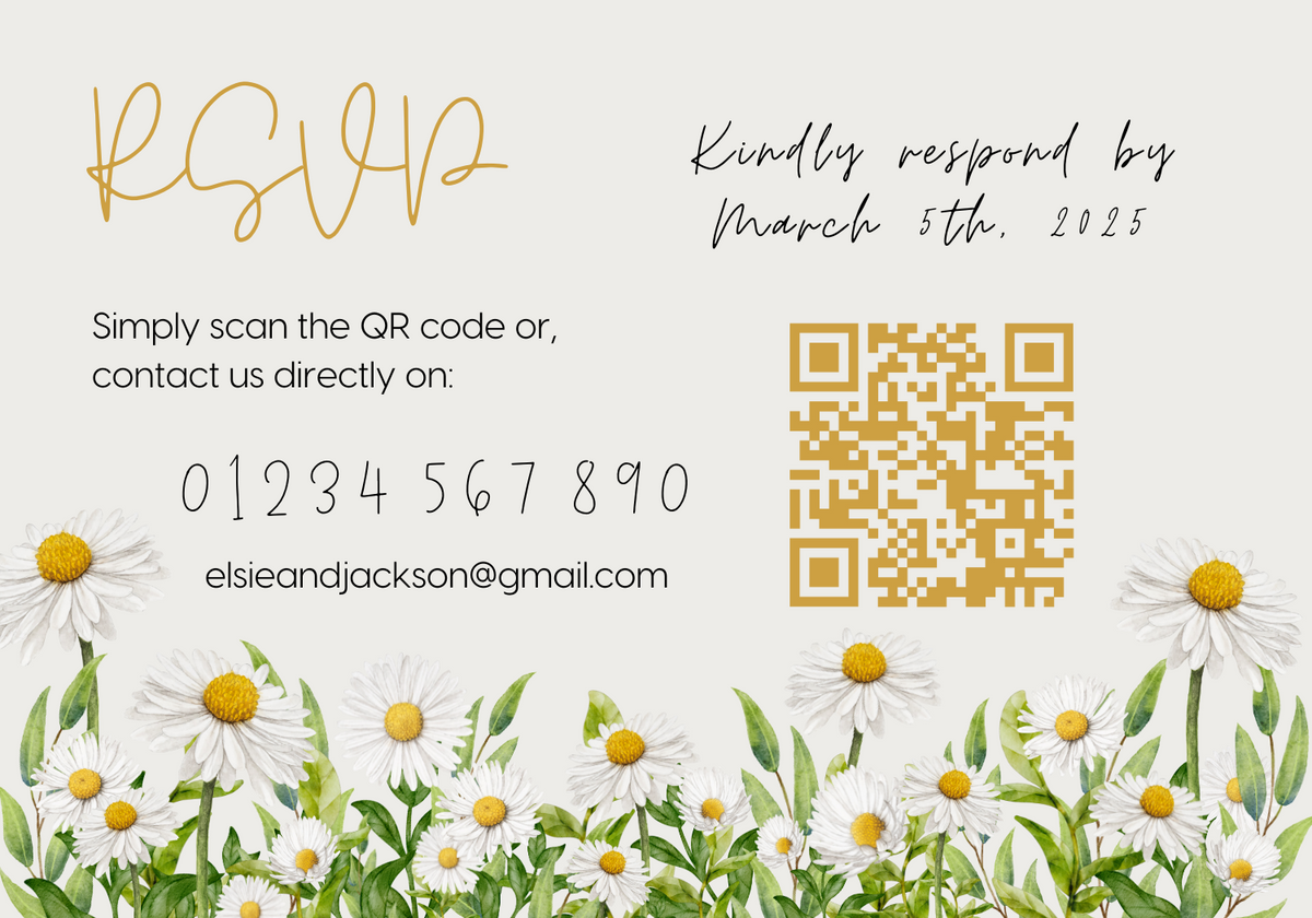 Daisy Floral wedding RSVP customised - personalised wedding RSVP Daisy themed