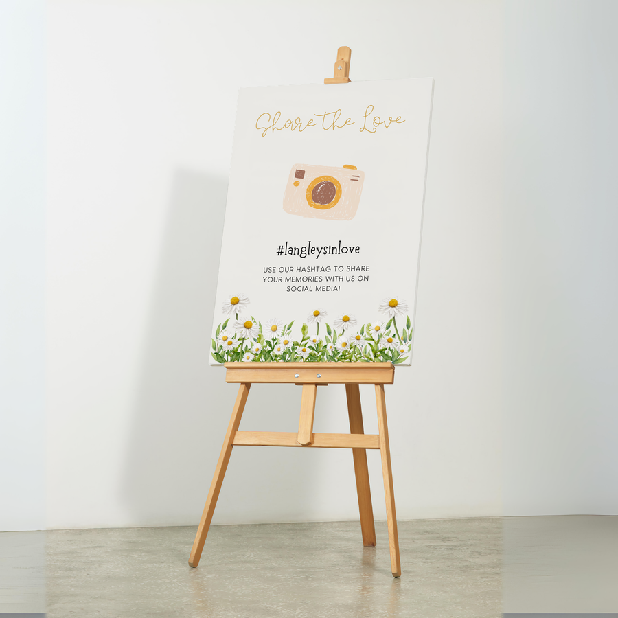 Daisy Themed Wedding Hashtag sign - personalised wedding hashtag sign - custom daisy floral wedding signage