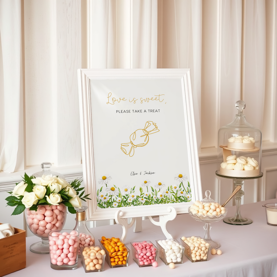 Daisy Love is Sweet wedding table sign - Personalised Wedding Sweet Table Sign