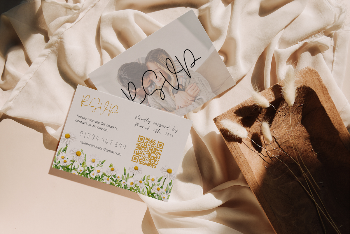 Daisy Floral wedding RSVP customised - personalised wedding RSVP Daisy themed