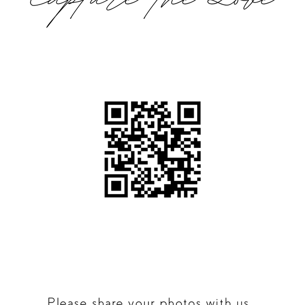 elegant white photo sharing qr code sign for wedding tables - luxury wedding table signage for guests to share photos