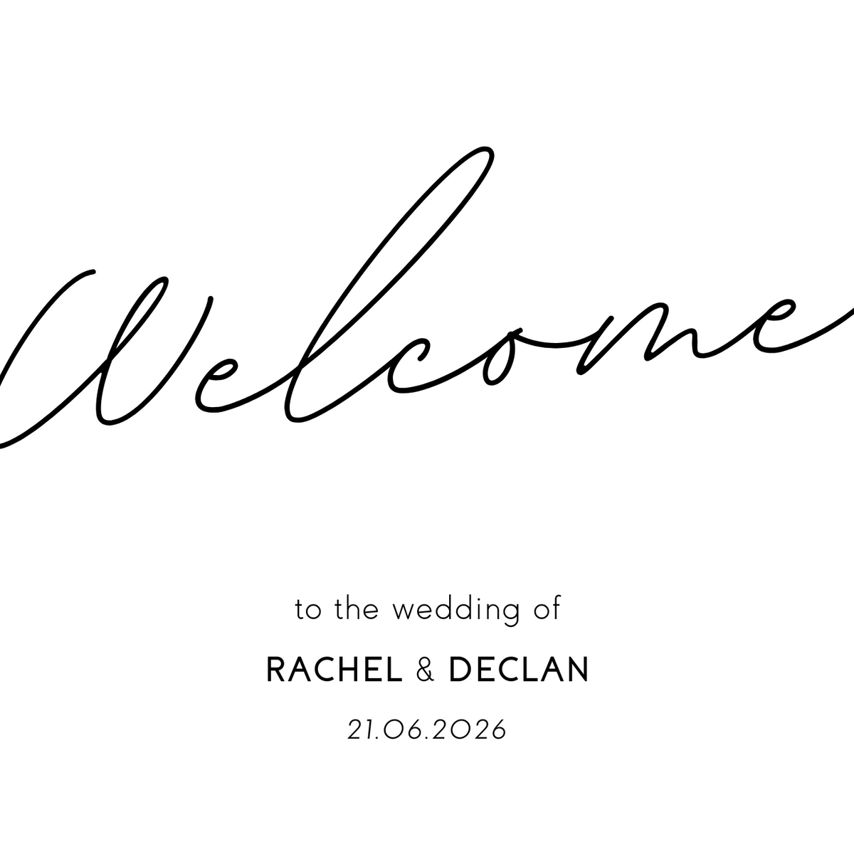 dreamy white simple welcome sign for wedding - personalised plain wedding welcome board - elegant and understated