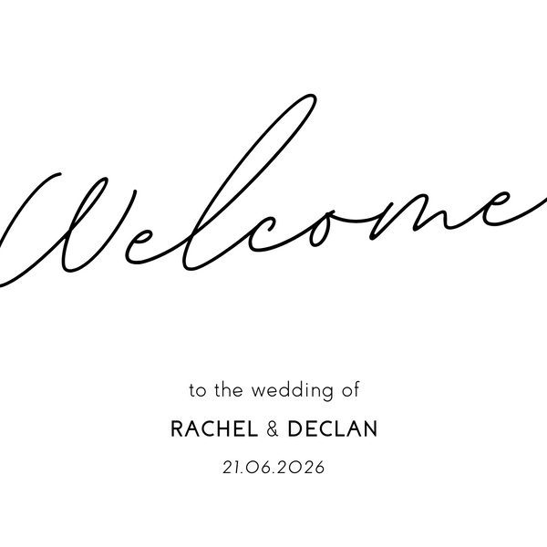 dreamy white simple welcome sign for wedding - personalised plain wedding welcome board - elegant and understated