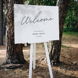 dreamy white simple welcome sign for wedding - personalised plain wedding welcome board - elegant and understated
