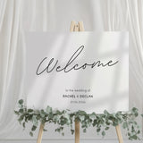 dreamy white simple welcome sign for wedding - personalised plain wedding welcome board - elegant and understated