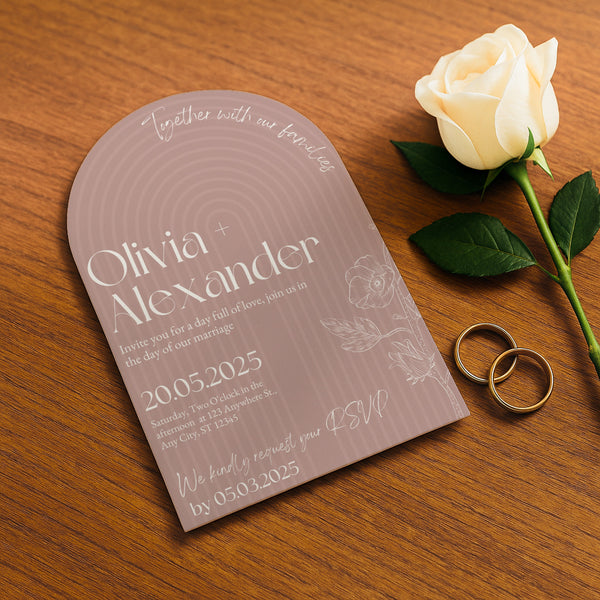 luxury arch shaped wedding invitations in dusty pink - fully personalised elegant wedding invitations premium