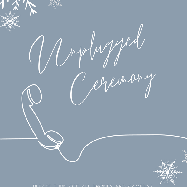 snowflakes dusty blue unplugged ceremony wedding sign - unplugged wedding ceremony sign - custom winter wedding signage