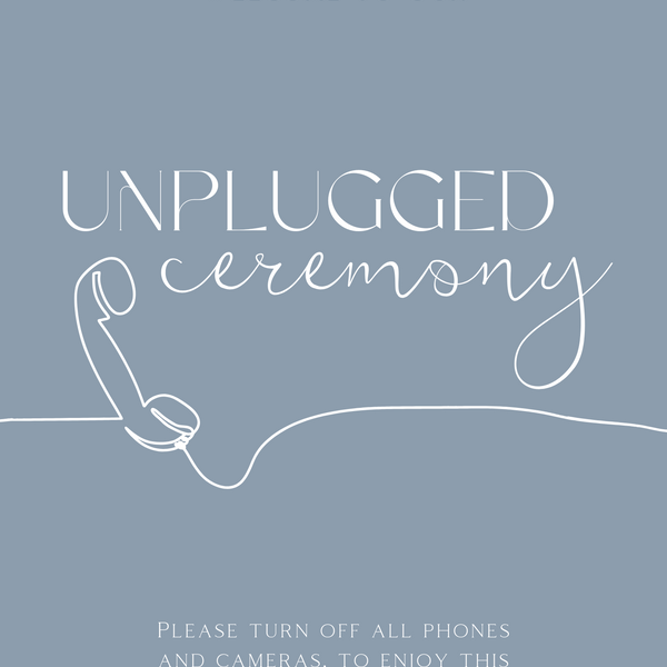 dusty blue unplugged ceremony wedding sign - unplugged wedding ceremony sign - custom winter wedding signage