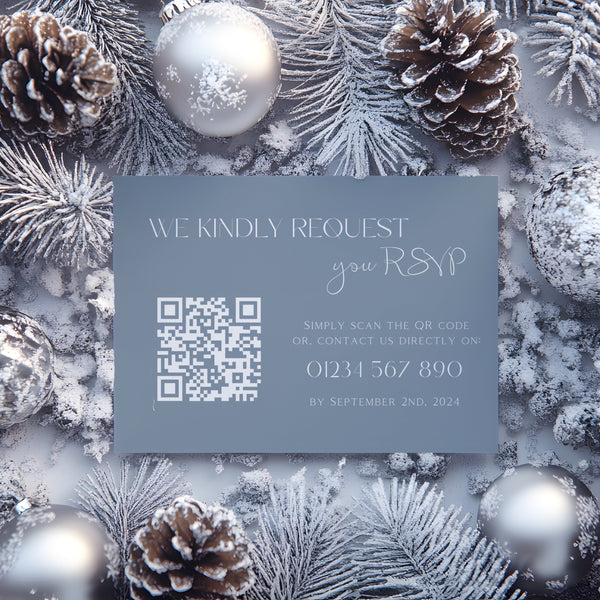 Dusty Blue QR Code RSVP for wedding - winter wedding RSVP cards - custom RSVP cards