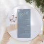 dusty blue snowflakes wedding menu - custom wedding menu for winter wedding - personalised wedding menu UK