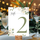 white roses floral table number signs - wedding table numbers