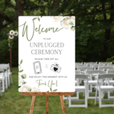 white roses floral unplugged ceremony sign - personalised wedding signs