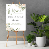 white roses floral pick a seat not a side wedding sign - affordable wedding ceremony signs