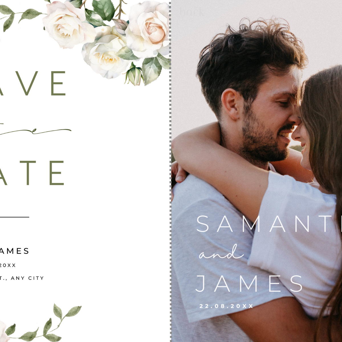 white roses floral wedding save the date invites - affordable save the dates