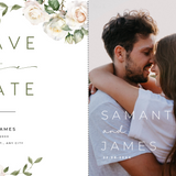 white roses floral wedding save the date invites - affordable save the dates