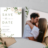 white roses floral wedding save the date invites - affordable save the dates