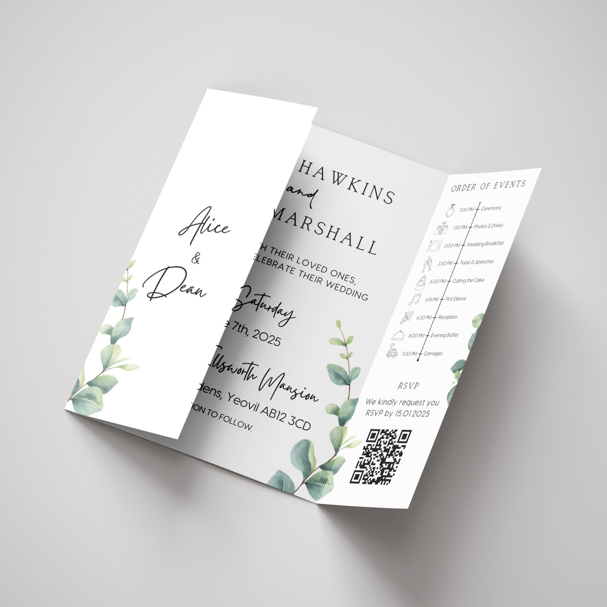 Eucalyptus Foliage Gatefold Wedding Invitations