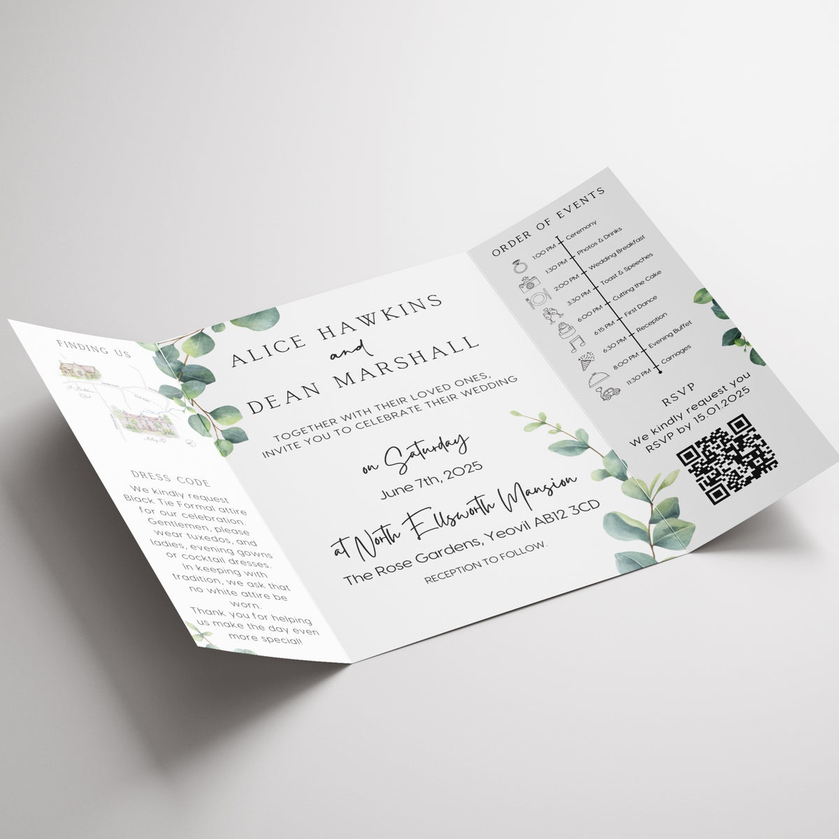 Eucalyptus Foliage Gatefold Wedding Invitations