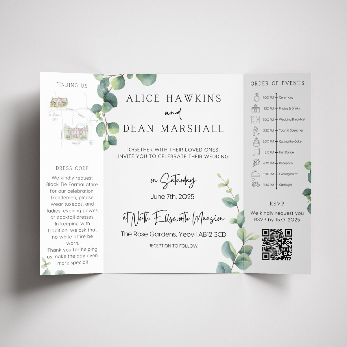 Eucalyptus Foliage Gatefold Wedding Invitations