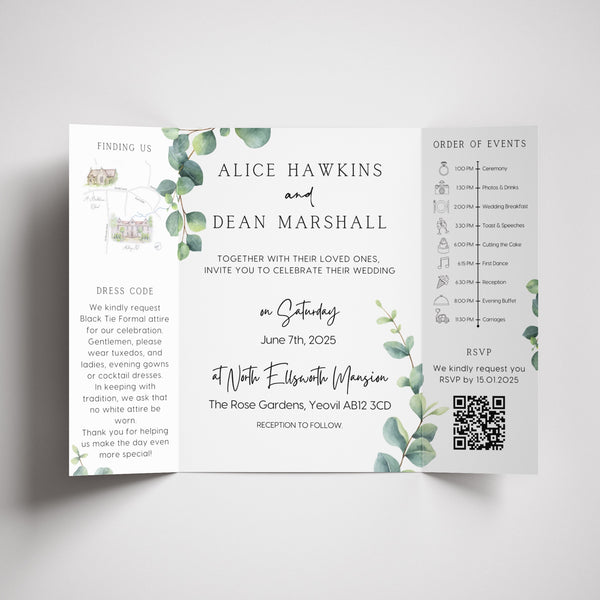 Eucalyptus Foliage Gatefold Wedding Invitations