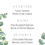 eucalyptus personalised wedding menu - affordable custom wedding menus