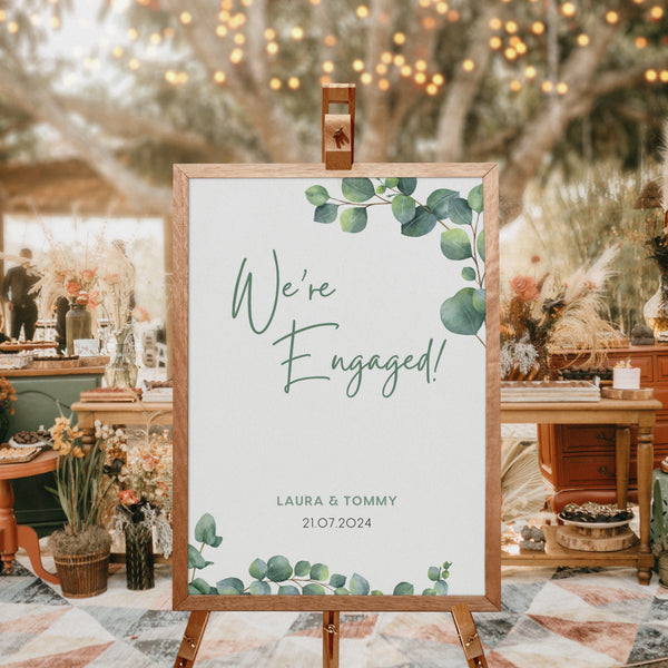 Custom Eucalyptus Foliage "We're Engaged!" Engagement Party Sign