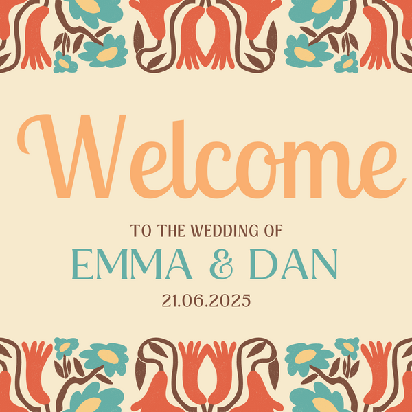 retro cream wedding welcome sign - affordable personalised wedding signs