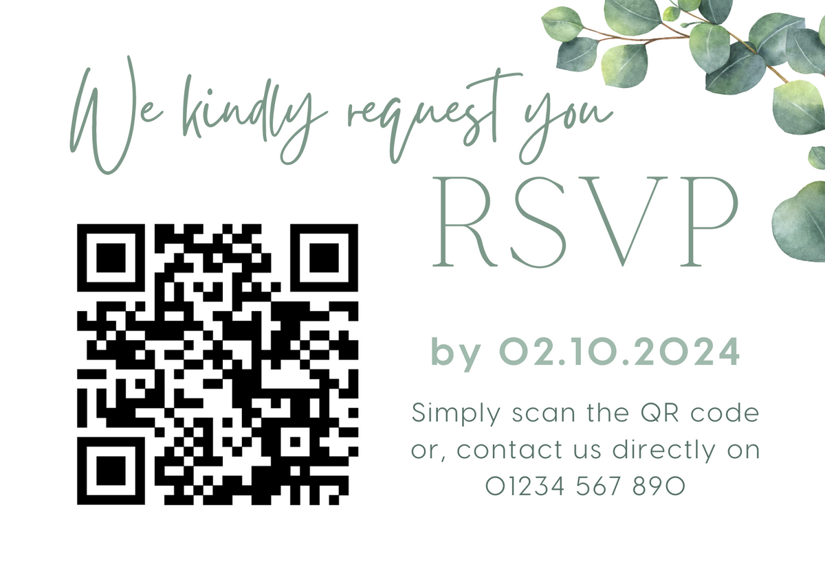 eucalyptus wedding RSVP with QR - personalised wedding RSVPs invitations