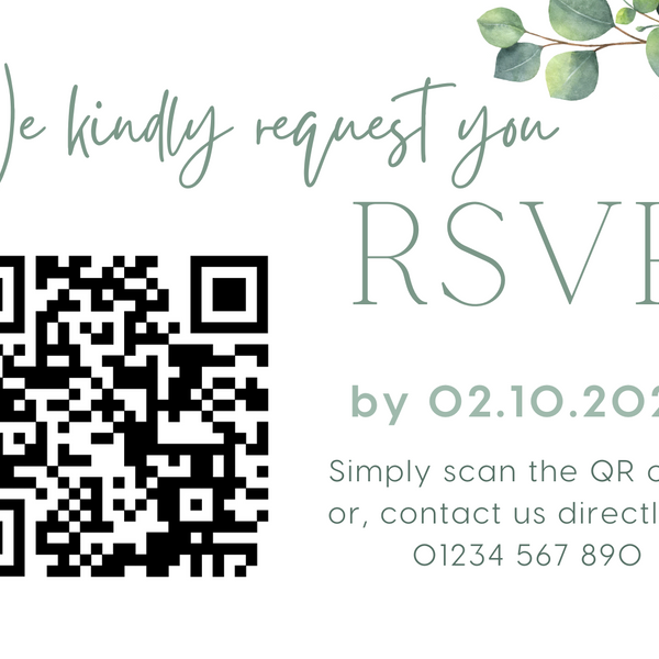 eucalyptus wedding RSVP with QR - personalised wedding RSVPs invitations