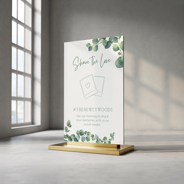 eucalyptus Wedding Hashtag Sign for Reception Display - Personalised wedding hashtag social media sign