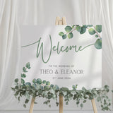 Landscape Eucalyptus Wedding Welcome Sign - Personalised Wedding Welcome Sign with Eucalyptus leaves and foliage design. Elegant Wedding Signage