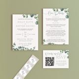 eucalyptus wedding stationery essentials bundle - wedding stationery bundle customised - wedding invites bundle with rsvp - personalised wedding invites rsvp bundle