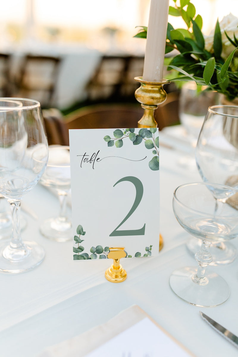 green eucalyptus table number for wedding tables - luxury wedding table numbers personalised