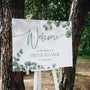 Landscape Eucalyptus Wedding Welcome Sign - Personalised Wedding Welcome Sign with Eucalyptus leaves and foliage design. Elegant Wedding Signage