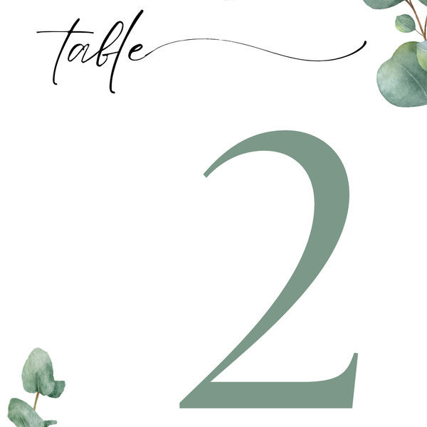 green eucalyptus table number for wedding tables - luxury wedding table numbers personalised