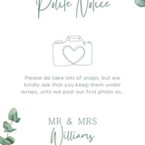 green eucalyptus polite notice wedding sign - Polite notice card for wedding display - luxury wedding signage