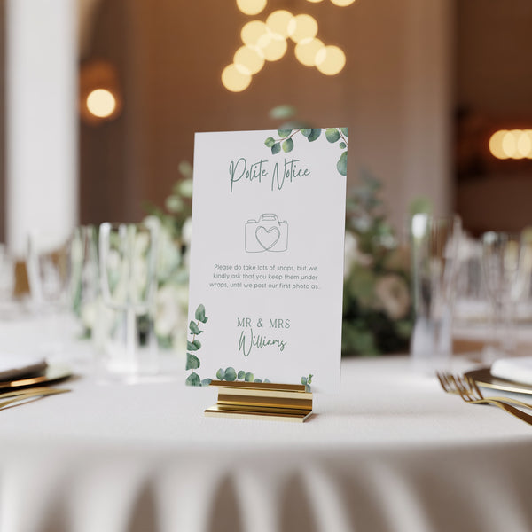 green eucalyptus polite notice wedding sign - Polite notice card for wedding display - luxury wedding signage