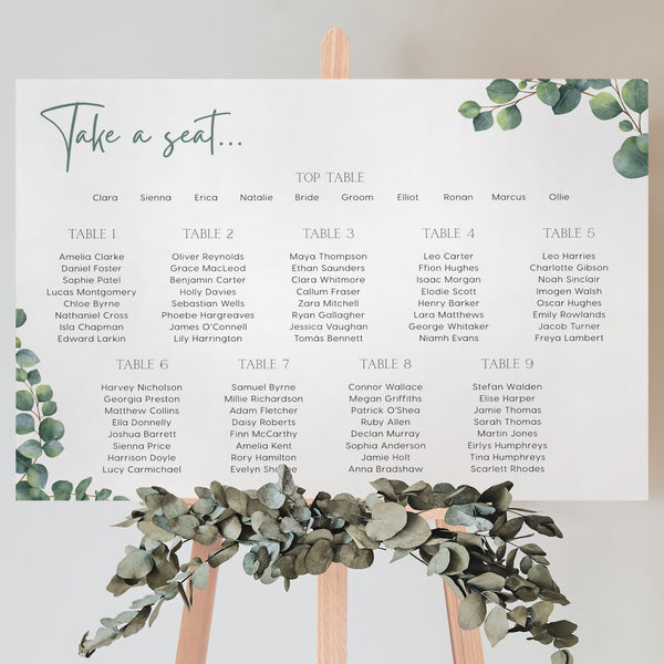 eucalyptus wedding seating plan sign -  personalised eucalyptus seating chart board