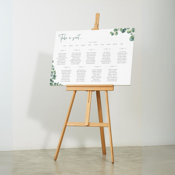 eucalyptus wedding seating plan sign -  personalised eucalyptus seating chart board
