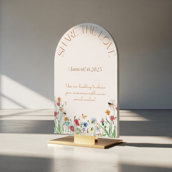 Fairytale floral Wedding Hashtag Sign for Reception Display - Personalised wedding hashtag social media sign